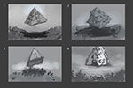 Stone Face Pyramid thumbnail sketches, designed for UnityFive's personal project